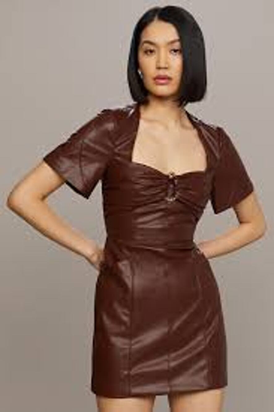 AMUR Joey Leather Mini Dress Smoky Quartz Brown US 6 NWT Cocktail